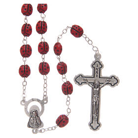 Glass rosary ladybug red beads 6 mm