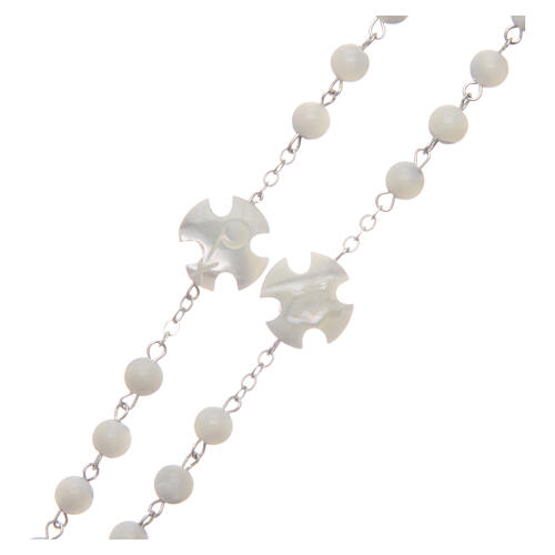 Mother-of-pearl rosary with round pearls and cross shaped Our Father 6 mm 3