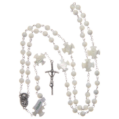 Mother-of-pearl rosary with round pearls and cross shaped Our Father 6 mm 4