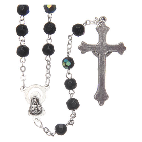 Rosary semi-crystal iridescent black beads 6 mm metal chain 2