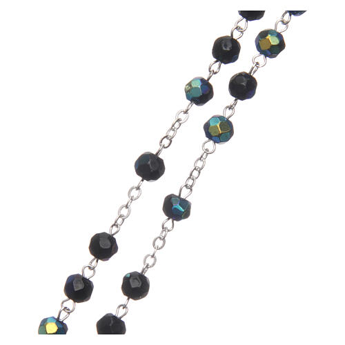 Rosary semi-crystal iridescent black beads 6 mm metal chain 3