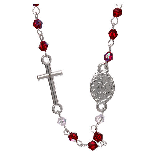 Rosary necklace semi-crystal oval beads 3 mm iridescent red 2
