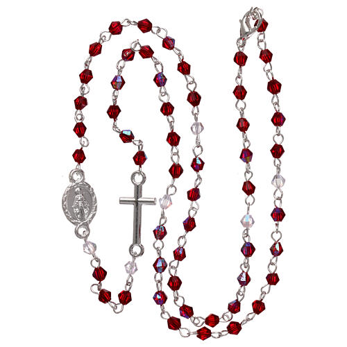 Rosary necklace semi-crystal oval beads 3 mm iridescent red 3