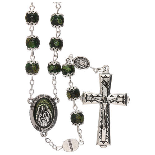 Our Lady of Guadalupe rosary, green glass 6 mm 1