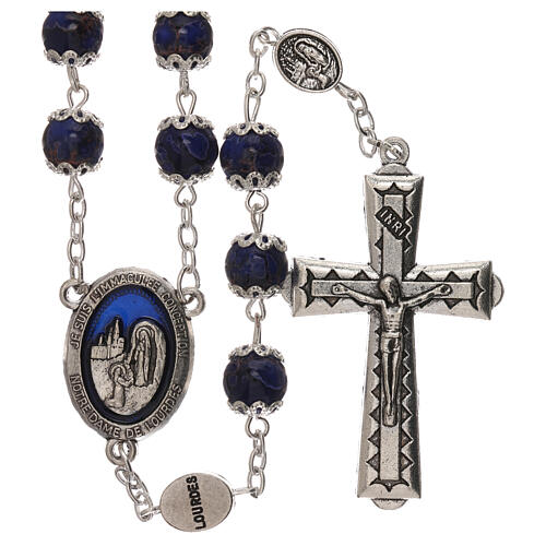 Our Lady of Lourdes rosary, blue glass 6 mm 1