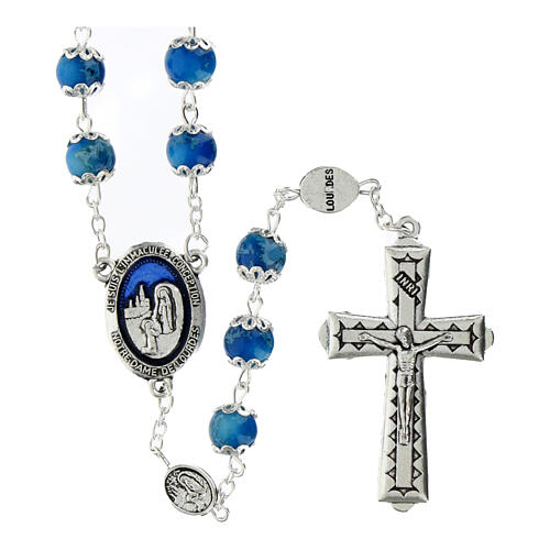 Our Lady of Lourdes rosary, blue glass 6 mm 1