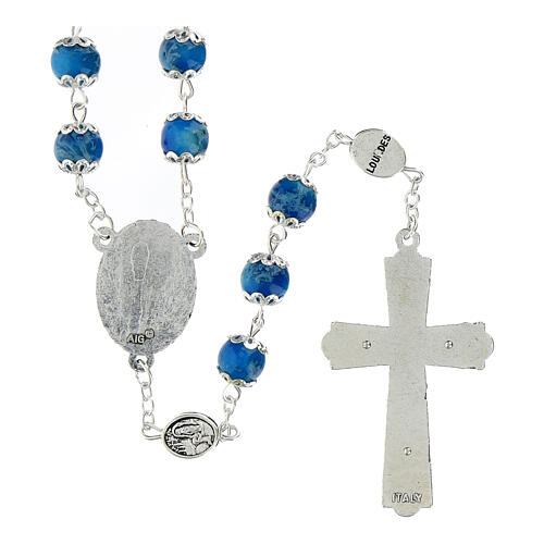 Rosario In Cristallo Rosa E Bianco 8mm Con Crocifisso E Medaglia Lourdes – Regalo Prima Comunione