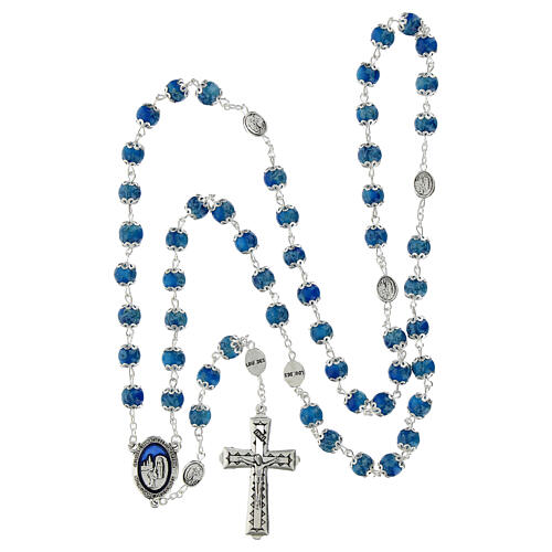 Terço Nossa Senhora Lourdes vidro azul escuro 6 mm 4