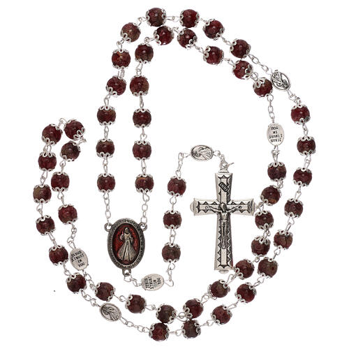 Our Lady of Miracles rosary, red glass 6 mm 4