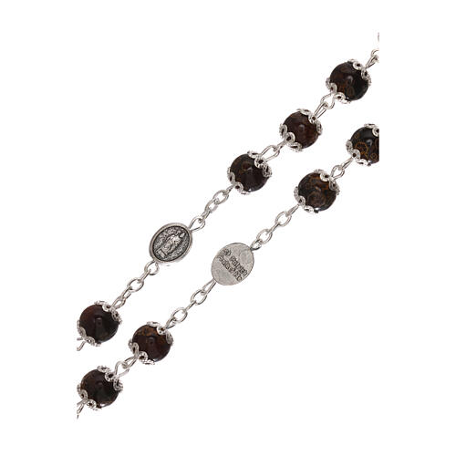 Rosary with detail of St Benedict's cross, brown glass 6 mm 3