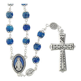 Terço Nossa Senhora Medalha Milagrosa vidro azul escuro 6 mm