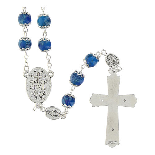 Terço Nossa Senhora Medalha Milagrosa vidro azul escuro 6 mm 2