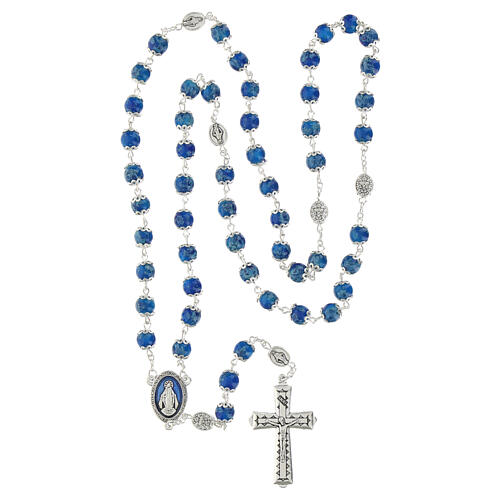 Terço Nossa Senhora Medalha Milagrosa vidro azul escuro 6 mm 4