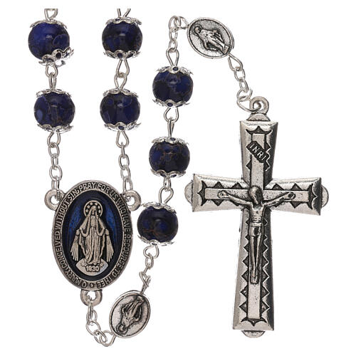Miraculous Medal rosary blue glass 6 mm 1