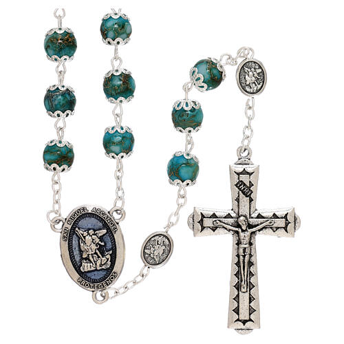 St. Michael's rosary in turquoise glass 6 mm 1