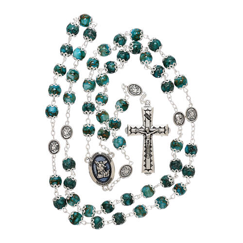 St. Michael's rosary in turquoise glass 6 mm 5