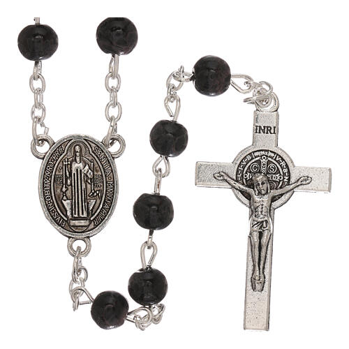 Rosenkranz mit schwarzen Perlen Heiliger Benedikt, 4 mm 1
