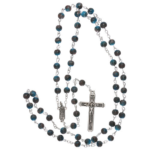 Rosario Madonna di Fatima vetro azzurro ambrato 4 mm 4