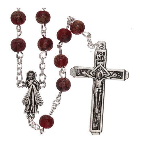 Rosary Our Lady of Divine Mercy red glass 4 mm 1