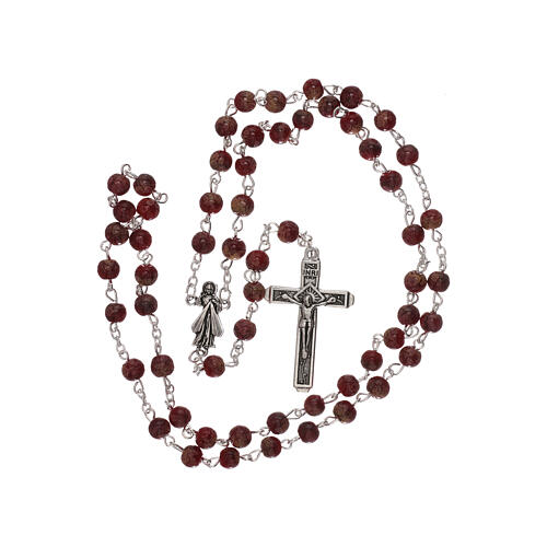 Rosary Our Lady of Divine Mercy red glass 4 mm 4