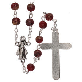 Terço Cristo Misericordioso vidro vermelho 4 mm