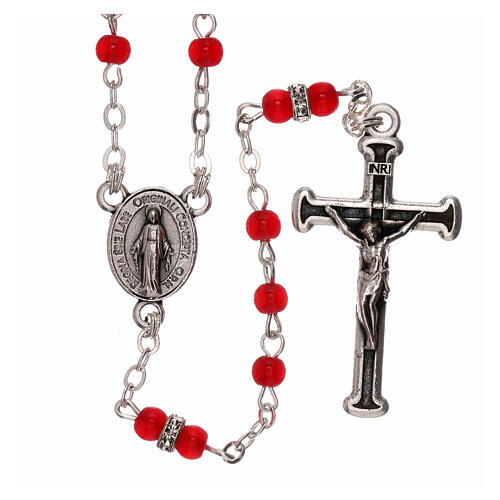 Rosary with beads in red glass 1 mm 1