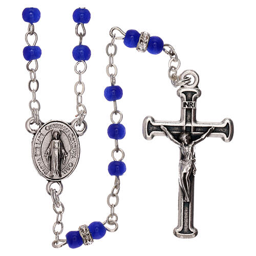 Rosary with beads in blue glass 1 mm 1