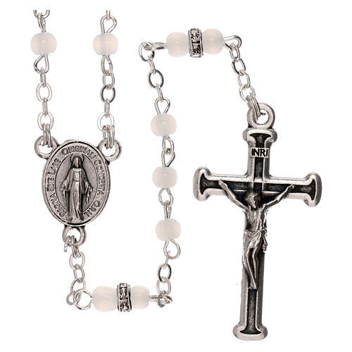 Rosary with beads in white glass 1 mm 1