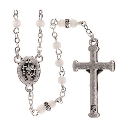 Rosary with beads in white glass 1 mm 2