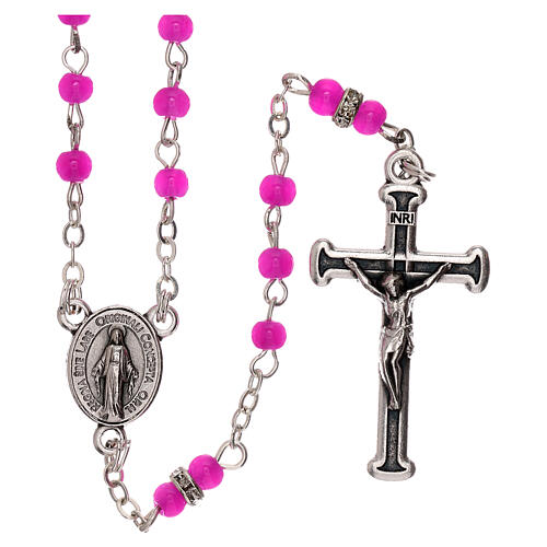 Rosary with beads in fuchsia glass 1 mm 1