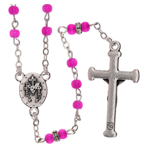 Rosary with beads in fuchsia glass 1 mm 2