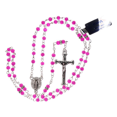 Rosary with beads in fuchsia glass 1 mm 4