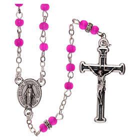 Rosary with fuchsia glass beads 1 mm