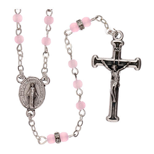 Rosary with beads in pink glass 1 mm 1