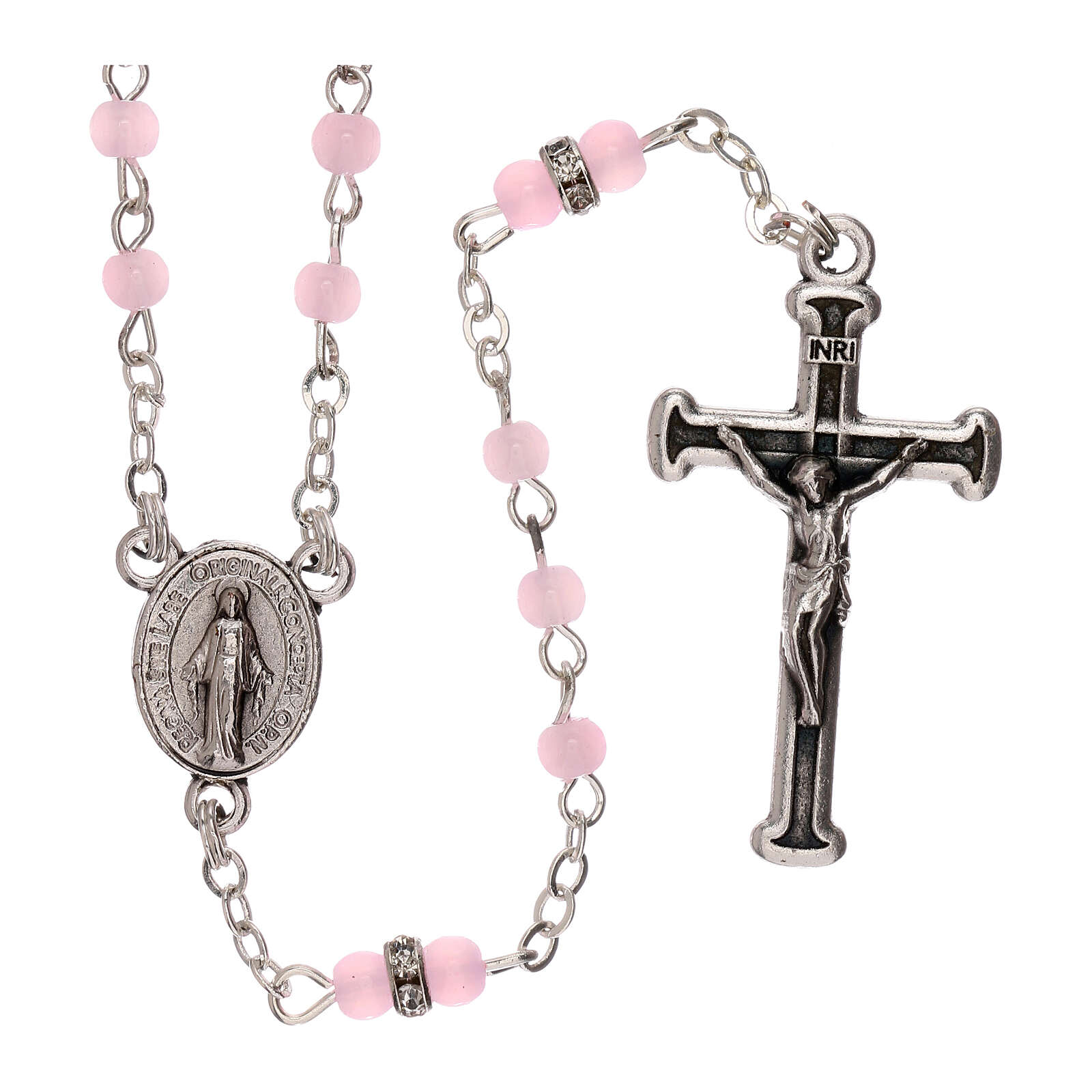 Rosary with pink glass beads 1 mm online sales on
