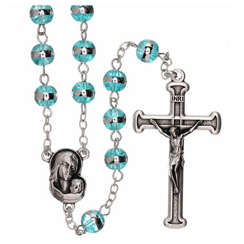 Rosary with aqua green beads 3 mm 1