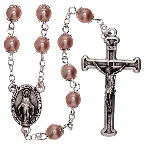 Rosary with pink pearl beads 3 mm 1