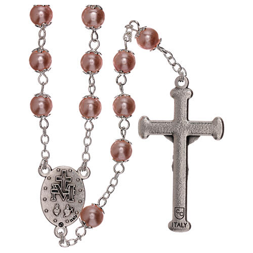 Rosary with pink pearl beads 3 mm 2