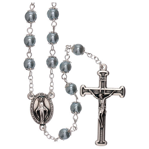 Rosary with sky blue pearl beads 3 mm 1