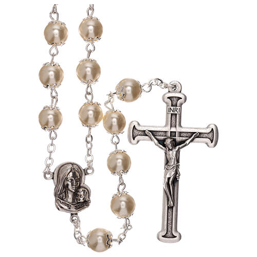 Rosary with white fake peral beads 5 mm 1