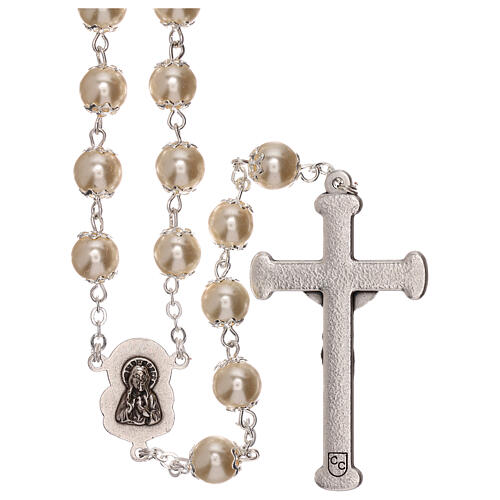 Rosary with white fake peral beads 5 mm 2