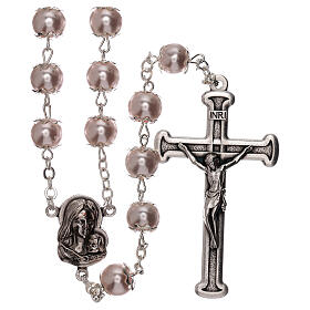 Rosary with pink fake pearl beads 5 mm