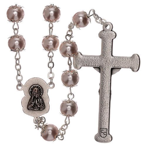 Rosary with pink fake pearl beads 5 mm 2