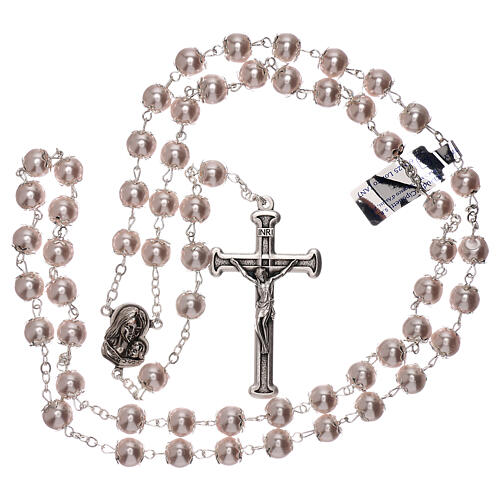 Rosary with pink fake pearl beads 5 mm 4
