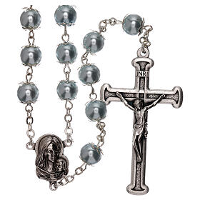 Rosary with sky blue fake pearl beads 5 mm