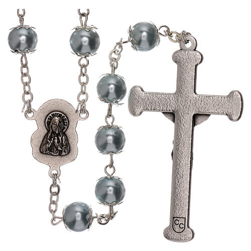 Rosary with sky blue fake pearl beads 5 mm 2