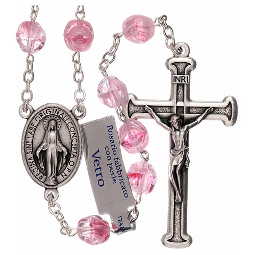 Rosary in pink glass with opaque beads 4 mm 1