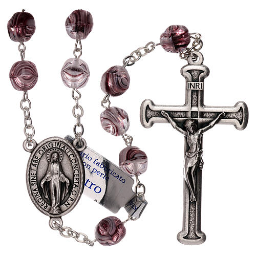 Rosary in purple glass with opaque beads 4 mm 1