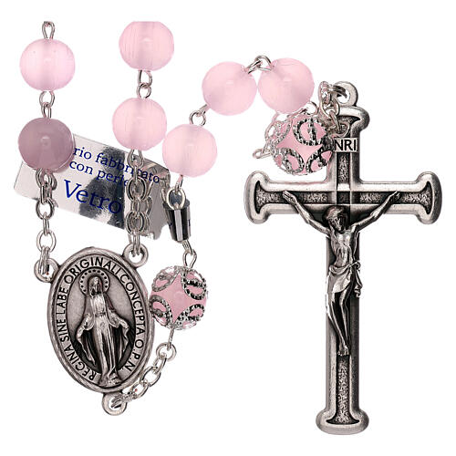 Rosary polished pink glass 5 mm 1