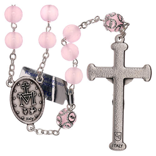 Rosary polished pink glass 5 mm 2